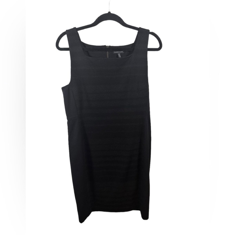 Eileen Fisher Black Textured Stripe Square Neck Sleeveless Shift Dress Size 12